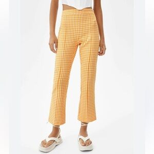 Bershka Women's Yellow Checkered Cropped Kick Flare Pants size 8